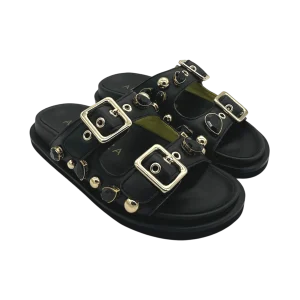 Ciabatta pelle donna Apepazza Black - Fiore -