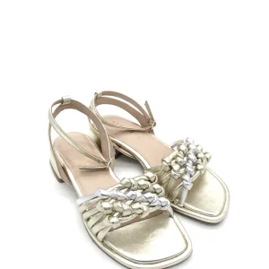 Sandalo basso pelle donna Apepazza Fioralba Platinum intreccio