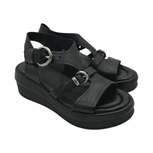 Sandalo in pelle zeppa donna AS98 Nero - C02006 -