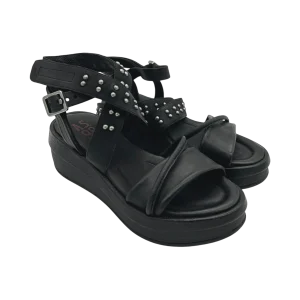 Sandalo in pelle zeppa donna AS98 Nero   - C02001 -