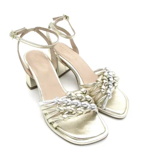 Sandalo tacco pelle donna Apepazza Flora Platinum intreccio