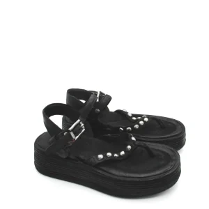 Sandalo zeppa in pelle donna AS98 Black - A78002 -