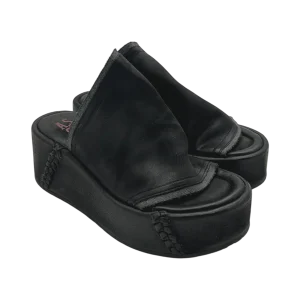 Sandalo zeppa pelle donna AS98 Nero   - B99001 -