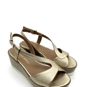 Sandalo zeppa pelle donna GIANMARCO SORELLI Laminato Wash Platino - 2158 -