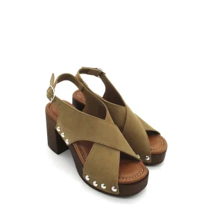 Sandalo zoccolo camoscio donna Valery Cuoio - 8513 -