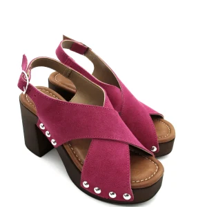Sandalo zoccolo camoscio donna Valery Fuxia - 8513 -