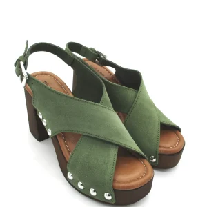 Sandalo zoccolo camoscio donna Valery Verde bosco - 8513 -