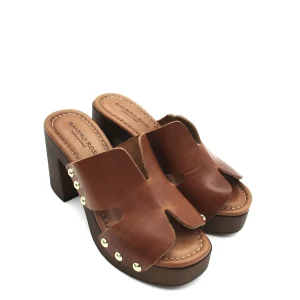 Sandalo zoccolo pelle donna Valery Cuoio - 8484 -