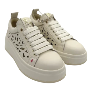 Sneakers pelle donna GIO+ Combi Laser latte -Oliva 52A -