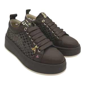 Sneakers pelle donna GIO+ Combi Raffia Moro -Oliva 50C-