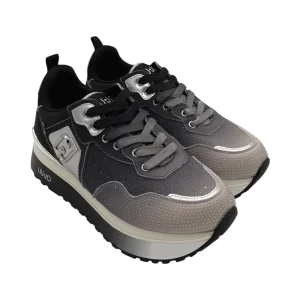 Sneakers pelle LIUJO Satin strass Black white  - Maxi Wonder 01 -