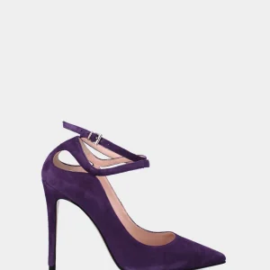 Décolleté viola in pelle con cinturino incrociato alla caviglia