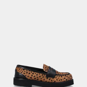 Mocassino in pelle animalier con dettagli a contrasto