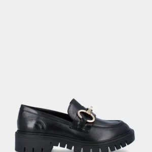 Mocassino nero in pelle con maxi suola track