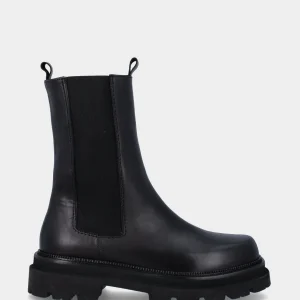 Stivaletto nero in pelle con punta quadrata stondata