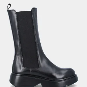 Stivaletto nero in pelle con platform incavato