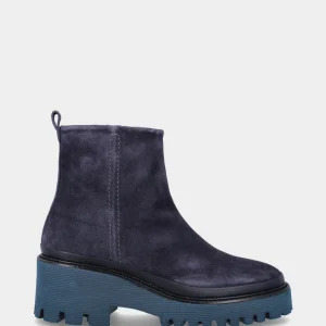 Stivaletto blu in pelle con maxi suola