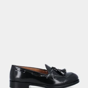 Mocassino nero in pelle con nappine
