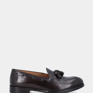 Mocassino marrone in pelle con nappine