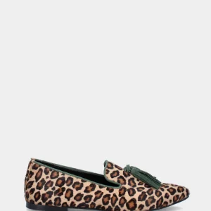 Pantofolina in pelle animalier con nappine verdi