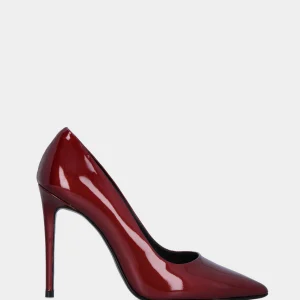 Décolleté rossa in vernice a punta sfilata tacco a stiletto