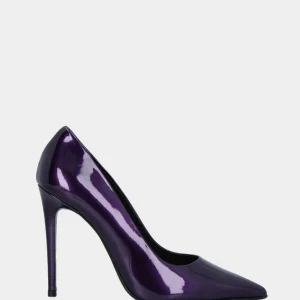 Décolleté viola in vernice a punta sfilata tacco a stiletto