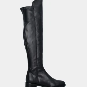 Stivale alto nero in pelle pull-on con retro elasticizzato