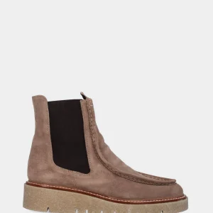 Stivaletto indianino beige in velour con bordatura a rilievo
