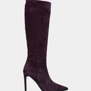Stivale viola in camoscio con cerniera e tacco a stiletto