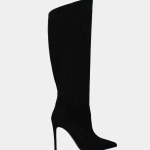 Stivale in camoscio nero con cerniera e tacco a stiletto 110 mm