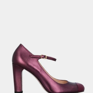 Mary Jane in laminato fucsia con punta in nappa bordeaux