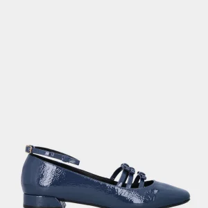 Ballerina in naplak navy e cinturini con fiocchi