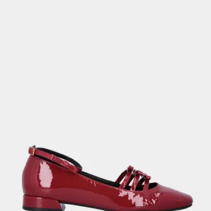 Ballerina in naplak rosso rubino e cinturini con fiocchi