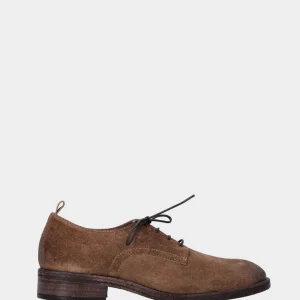 Derby liscio in crosta beige con tacco da 30 mm