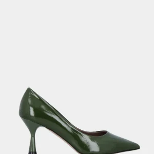 Décolleté in verlux verde con scollo tondo e tacco a calice