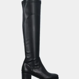 Stivale in vitello nero con gambale elasticizzato in ecopelle