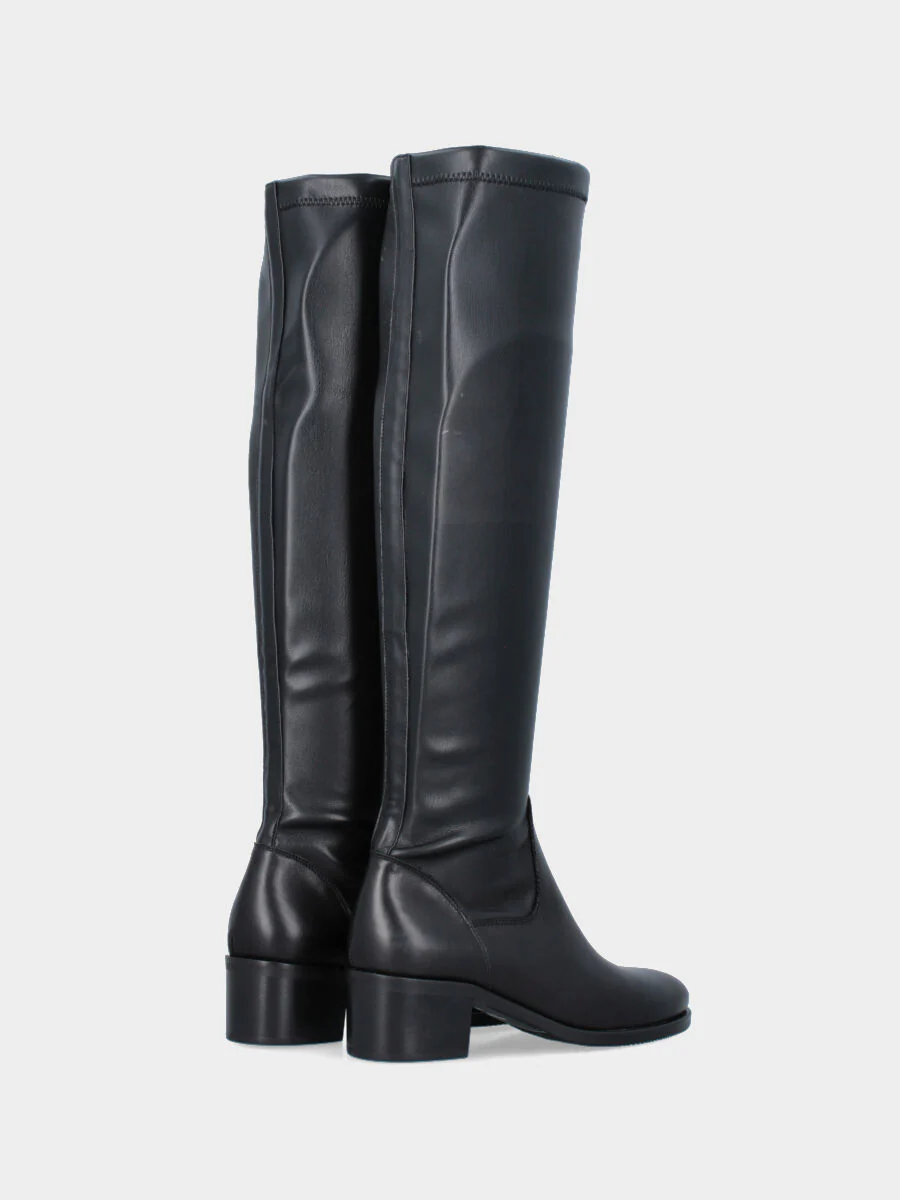 Stivale in vitello nero con gambale elasticizzato in ecopelle - immagine 4