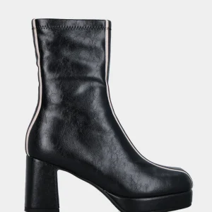 Stivaletto in ecopelle nera con fascia bicolore e plateau