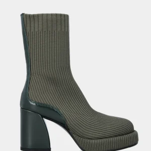 Stivaletto in tessuto calza elasticizzato verde e tacco blocco