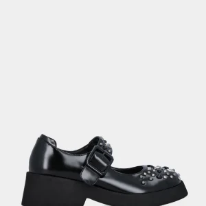 Ballerina in ecopelle nera con borchie metalliche e in resina