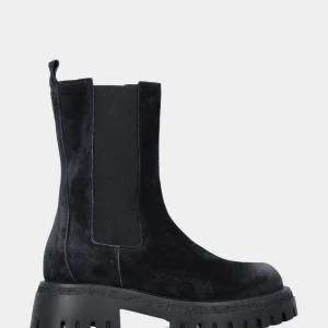 Beatles combat in camoscio blu con platform carrarmato