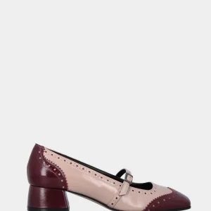 Décolleté bicolore in verlux bordeaux e beige con cinturino