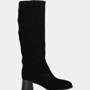 Stivale in velour nero con tacco blocco e cerniera laterale