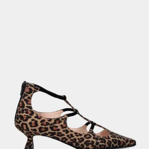 Décolleté in camoscio leopardato con tacco rocchetto e scollo ondulato