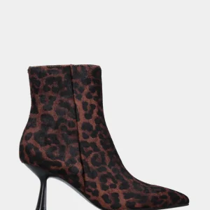 Stivaletto in cavallino leopardato marrone con tacco a calice