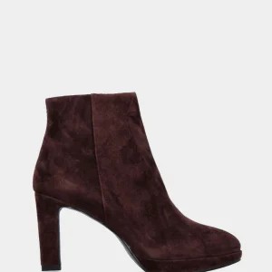 Stivaletto in camoscio marrone con plateau e cerniera laterale