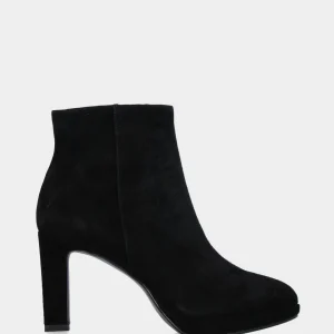 Stivaletto in camoscio nero con plateau e cerniera laterale
