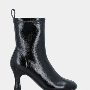 Stivaletto elasticizzato in naplak nero con punta quadrata asimmetrica