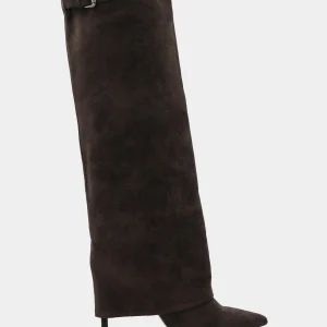 Stivale in velour testa di moro con ghetta e tacco stiletto