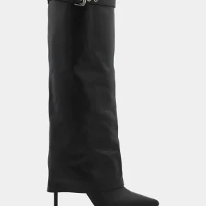 Stivale in vitello nero con ghetta e tacco stiletto